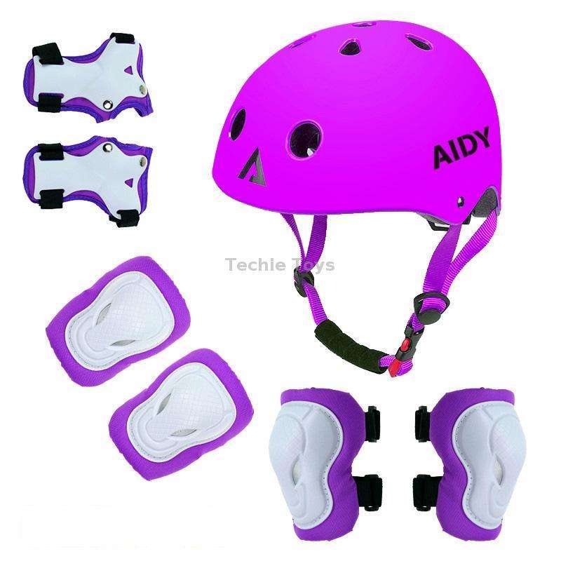AIDY 7 In 1 Children Roller Skating Sports Protective Gear Set(Dumb Purple)