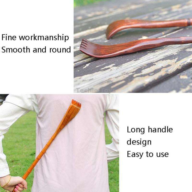 BQR01 Back Scratcher Long Handle Wooden Massage Scratcher, Style: Square Red