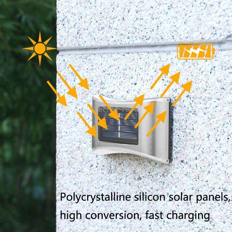 6 LED Solar Outdoor Garden Stainless Steel Wall Lamp(Color Light)