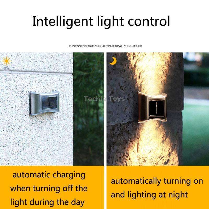 6 LED Solar Outdoor Garden Stainless Steel Wall Lamp(Color Light)