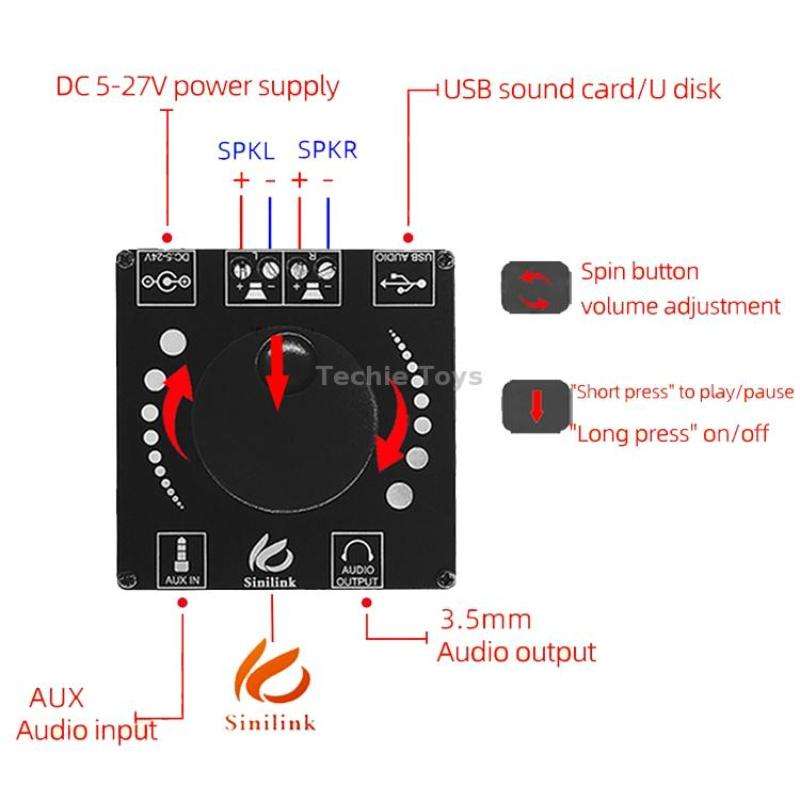 Sinilink AP50H HiFi 2.0 Stereo Bluetooth Digital TPA3116D2 Power Amplifier Board(PCB)