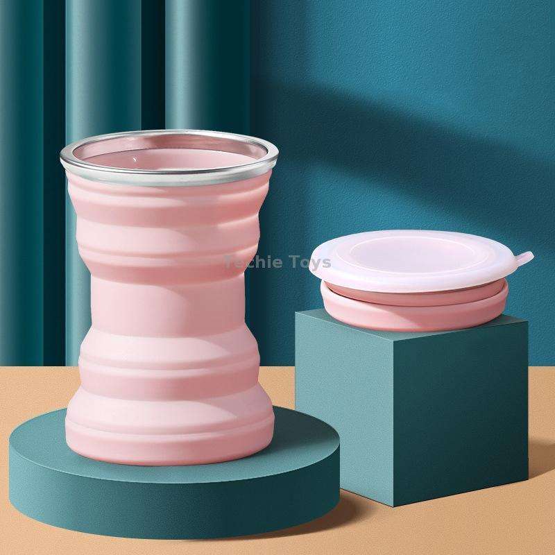 AK1313 320ml Portable Silicone Folding Water Cup With Lid(Pink)