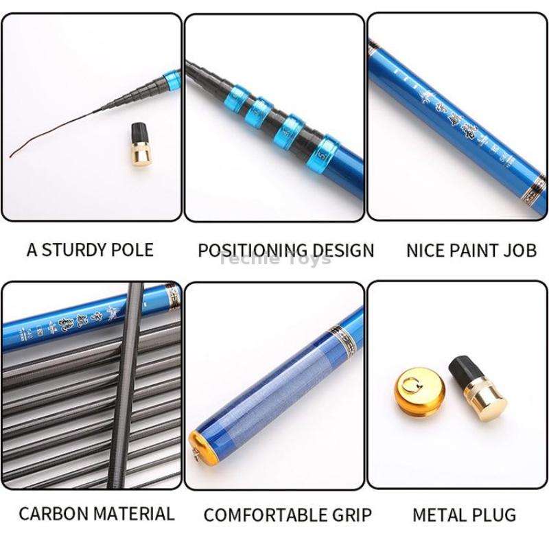 Carbon Short Section Fishing Rod Short Section Positioning Handle Rod, Length: 6.3m(Blue)