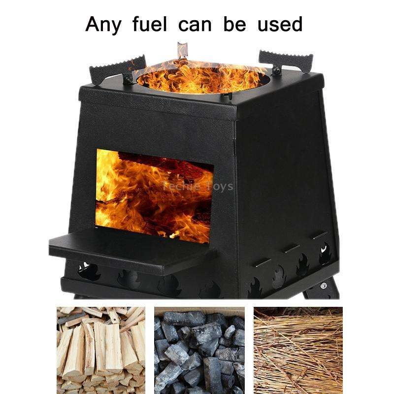 Outdoor Camping Folding Portable Barbecue Wood Stove, Size: Large (Black)