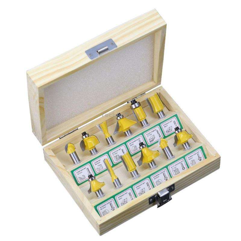 12 PCS / Set Woodworking Engraving Machine Trimmer Cutting Tool, Model: 8 Handle With Wooden Box