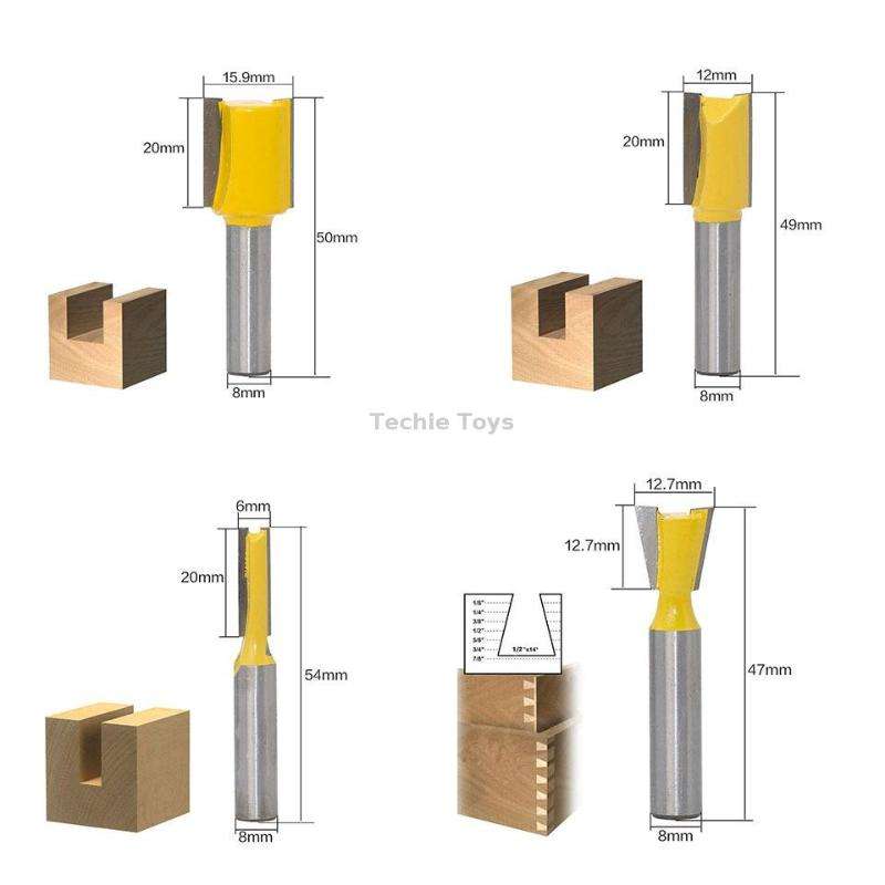12 PCS / Set Woodworking Engraving Machine Trimmer Cutting Tool, Model: 8 Handle With Wooden Box