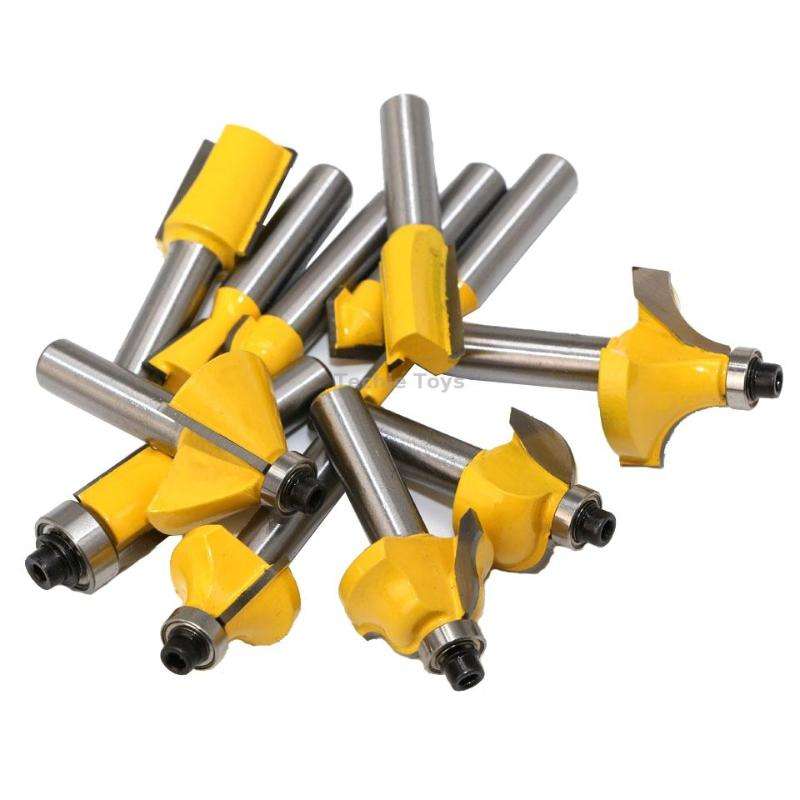 12 PCS / Set Woodworking Engraving Machine Trimmer Cutting Tool, Model: 8 Handle With Wooden Box