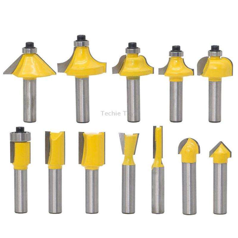 12 PCS / Set Woodworking Engraving Machine Trimmer Cutting Tool, Model: 8 Handles Without Wooden Box