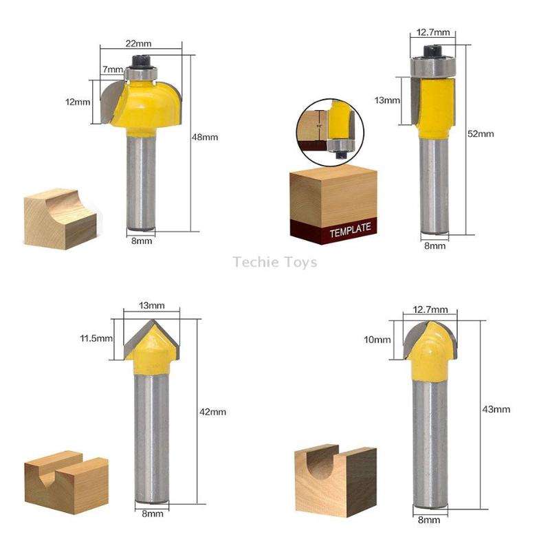 12 PCS / Set Woodworking Engraving Machine Trimmer Cutting Tool, Model: 8 Handles Without Wooden Box
