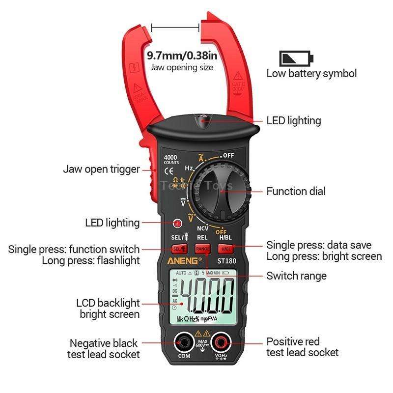 ANENG ST180 Digital Display Clamp AC & DC Intelligent Voltage Multimeter(Black)