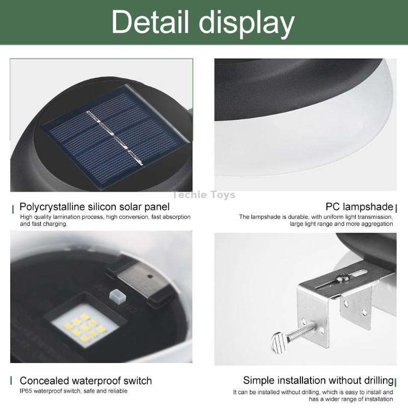 Punch-free Flying Saucer Solar Lamp Outdoor Garden Decoration Wall Lamp(Black Shell Warm Light)
