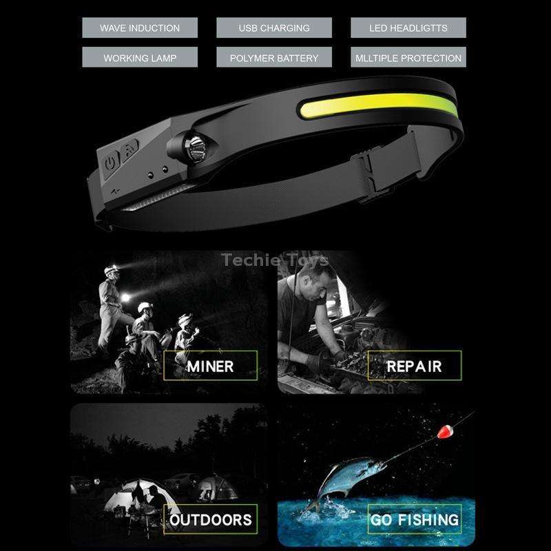 Silicone LED Smart Sensor Light Outdoor Strong Light Long-Beam Headlight(Black)