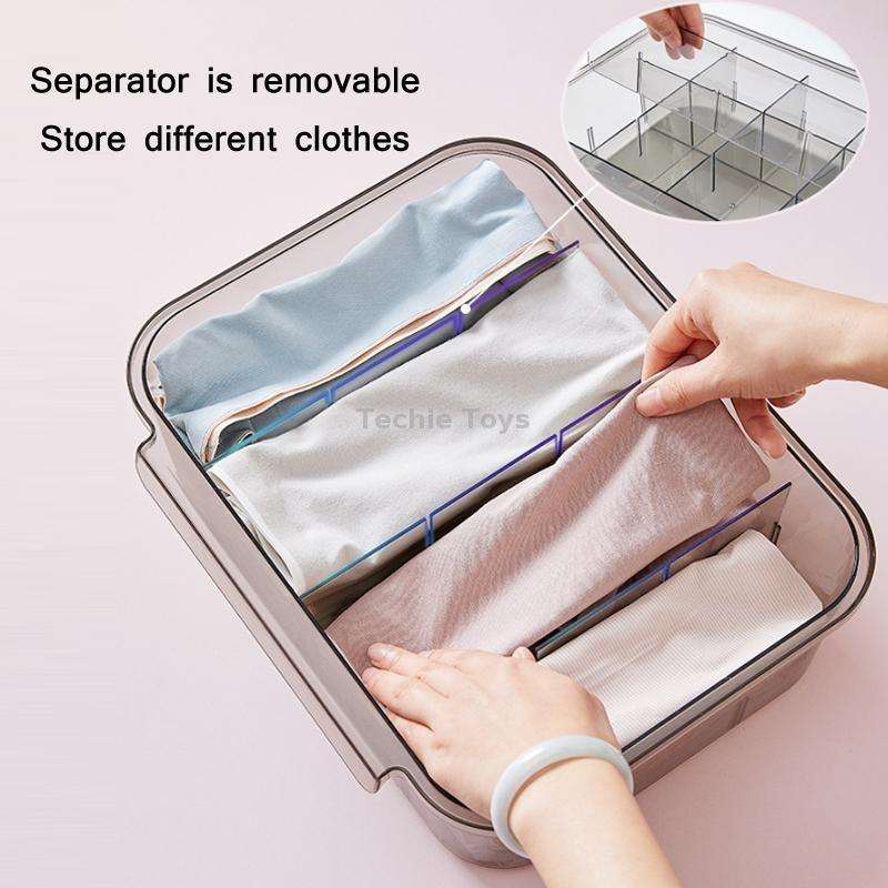 Home Wardrobe Drawer Type Underwear Socks Storage Box With Partition (Transparent)