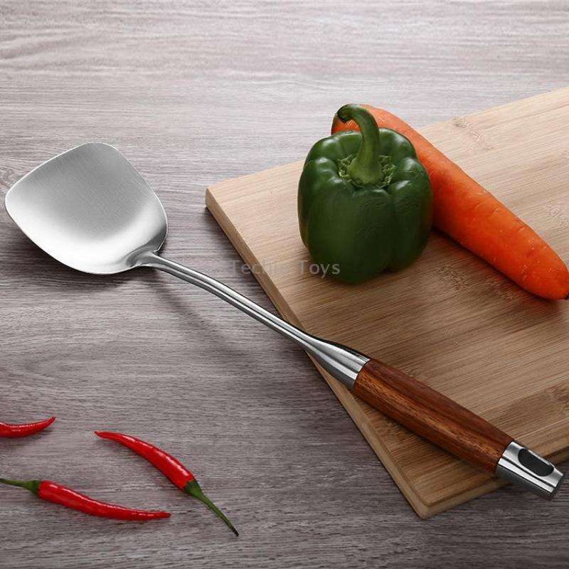 304 Stainless Steel Wooden Handle Kitchenware Kitchen Equipment, Style: Fried Spatula
