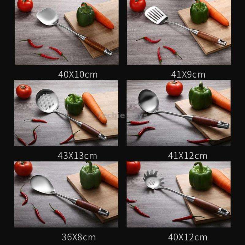 304 Stainless Steel Wooden Handle Kitchenware Kitchen Equipment, Style: Rice Spoon