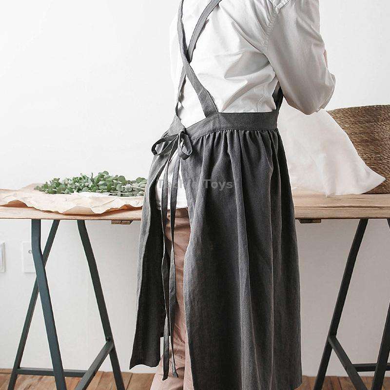 Cotton And Linen Parent-Child Painting Apron Baking Coffee Work Clothes,Size: Adults (oat)