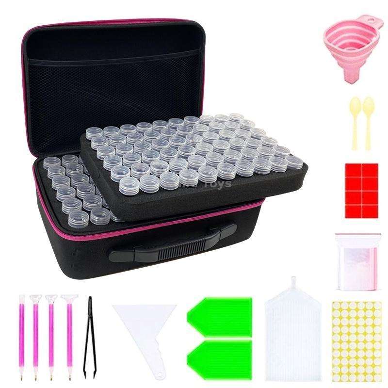 Multifunctional Portable Diamond Painting Tool Set Storage Bag, Style: 120 Grid (Rose Red)