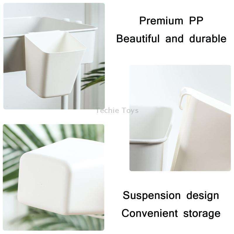 4 PCS Home Cart Back Hanging Plastic Storage Basket(White)