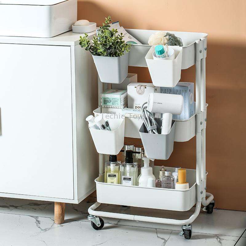 4 PCS Home Cart Back Hanging Plastic Storage Basket(White)