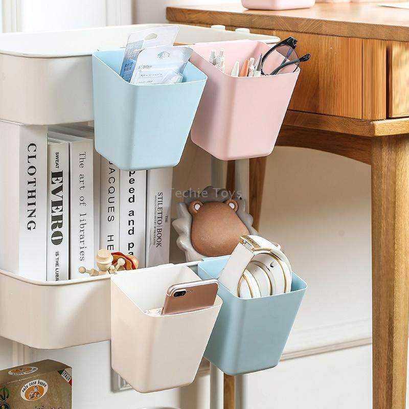 4 PCS Home Cart Back Hanging Plastic Storage Basket(White)