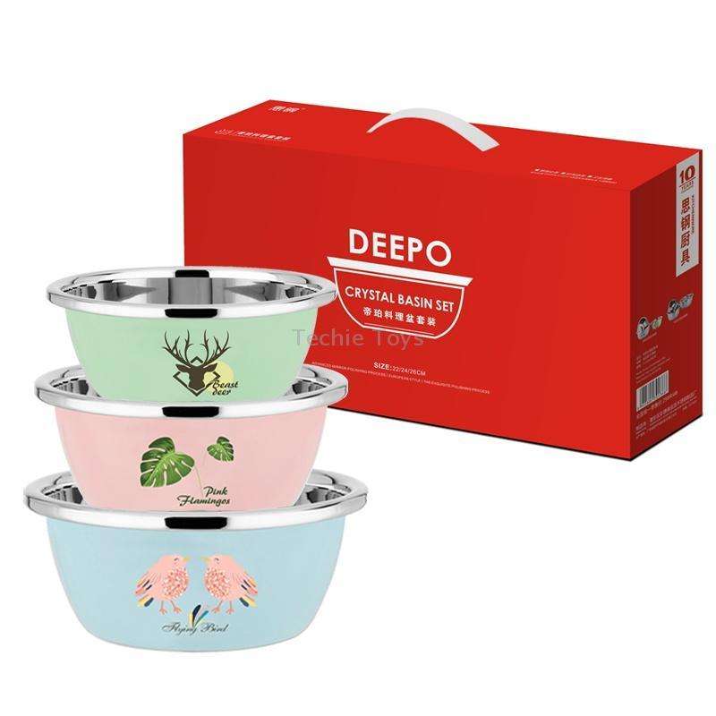 3 PCS / Set SiGang Stainless Steel Cartoon Thickened Seasoning Tank Cooking Wash Basin(22cm+24cm+26c