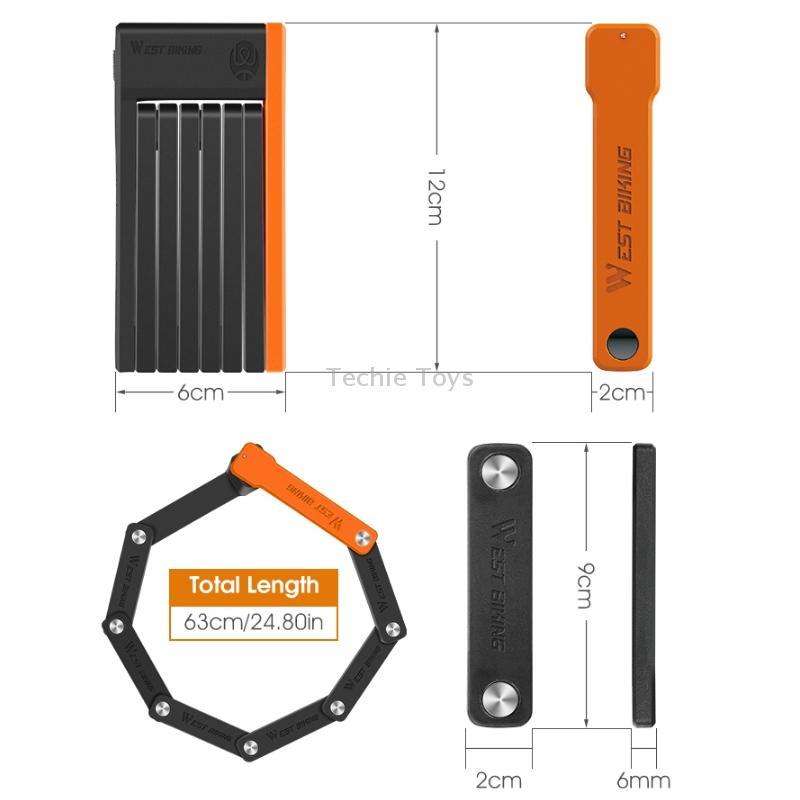 WEST BIKING Bicycle Anti-Theft Lightweight Folding Chain Lock(Black Orange)