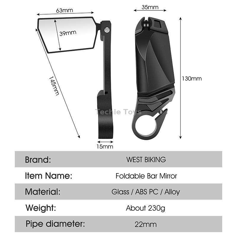 WEST BIKING Bicycle Handlebar Folding Mirror(Black)