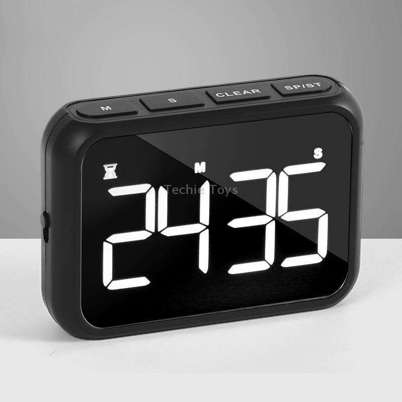 Rechargeable Large Screen LCD Electronic Timing Reminder Alarm Clock Kitchen Baking Timer(Black)