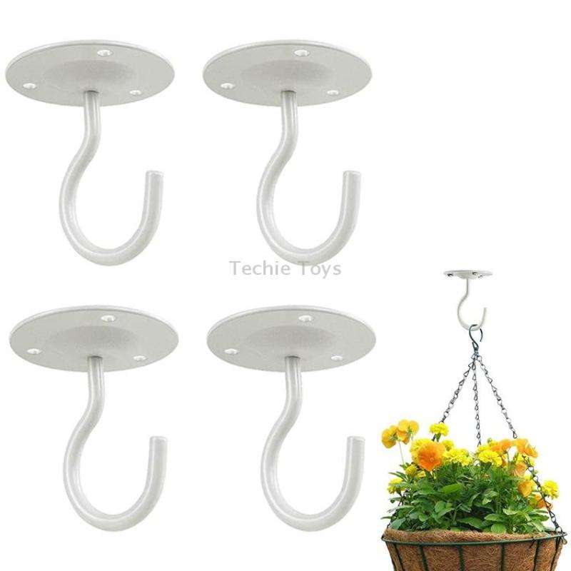 4 PCS Iron Ceiling Hook Balcony Flower Basket Hook Wall Clothes Hook(White)