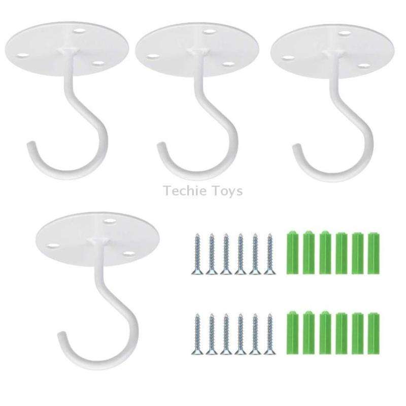 4 PCS Iron Ceiling Hook Balcony Flower Basket Hook Wall Clothes Hook(White)