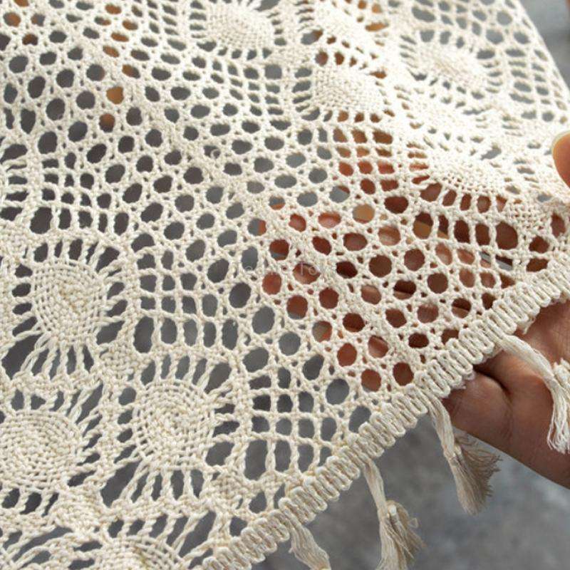 Widened And Stitched Rustic Knitted Hollow Tablecloth, Size: 30x200cm(Phoenix Double Stitching)