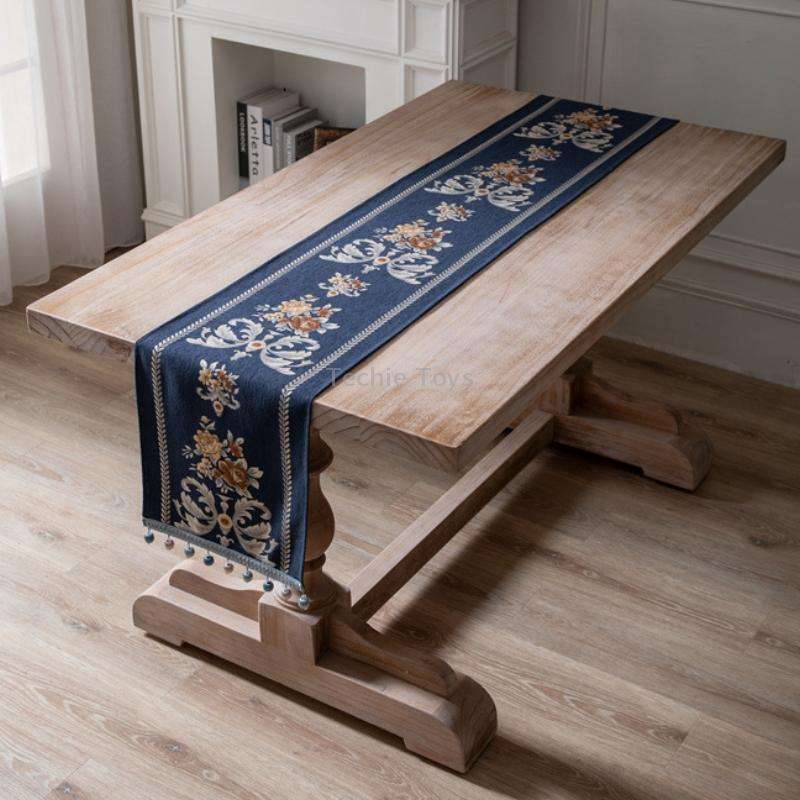 Home Vintage Flower Chenille Beads Table Runner, Size: 32x180cm(Navy)