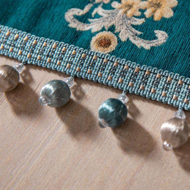 Home Vintage Flower Chenille Beads Table Runner, Size: 32x180cm(Navy)