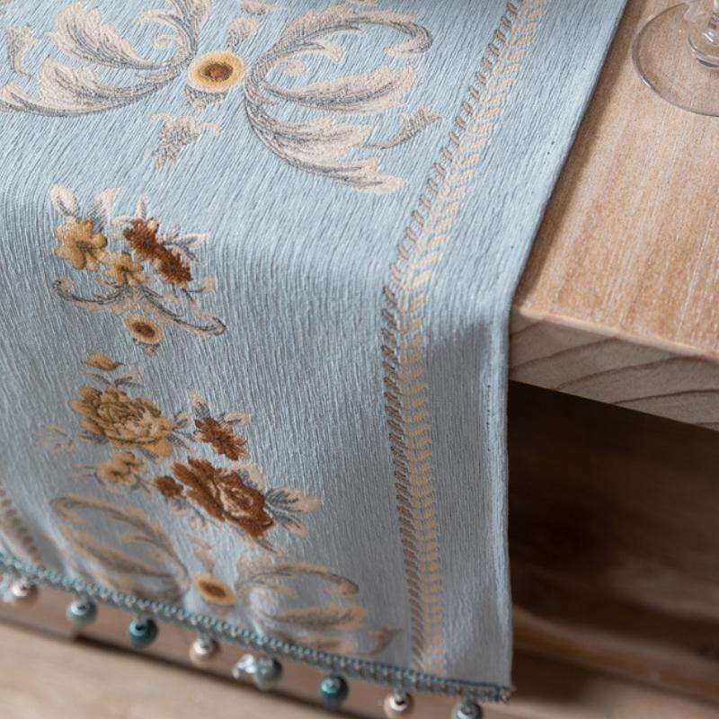 Home Vintage Flower Chenille Beads Table Runner, Size: 32x180cm(Navy)