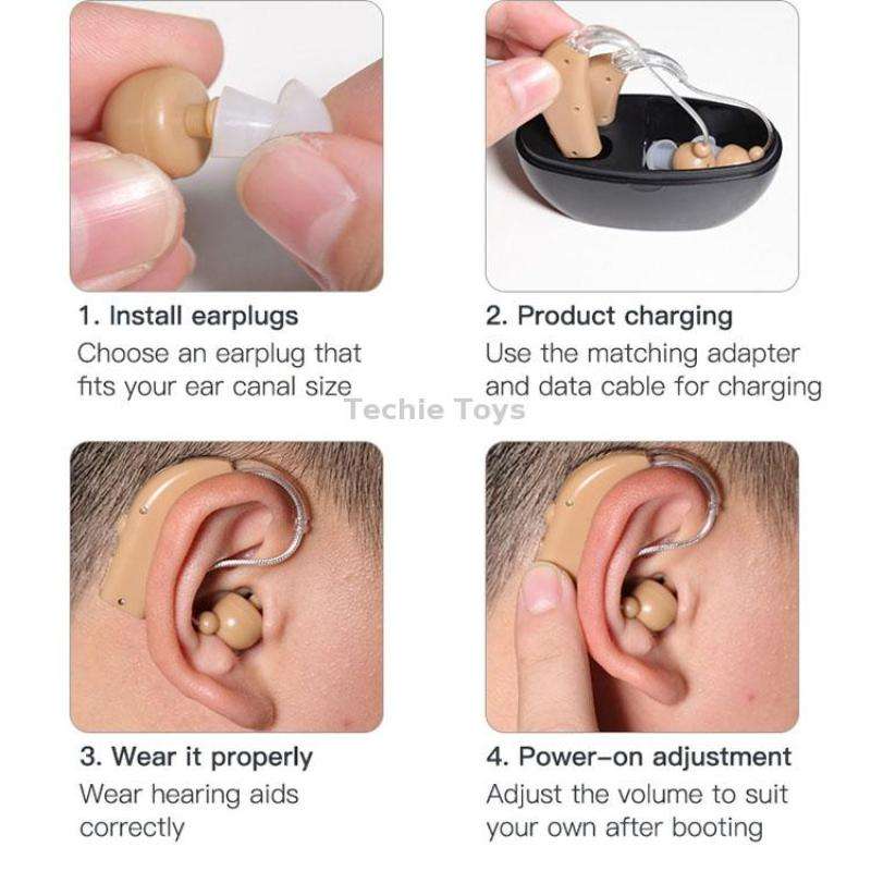 Elderly Use Can Charge Sound Amplifier Hearing Aid, Specification: EU Plug(Blue Double Machine+Black