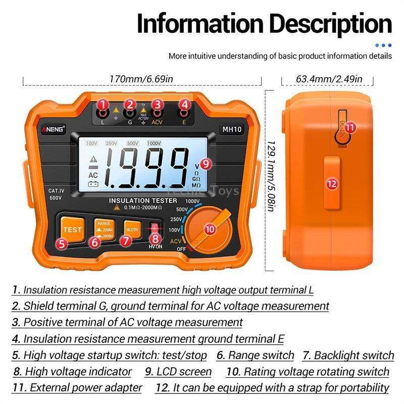 ANENG MH10 Digital High Precision Insulation Resistance Tester(Blue)