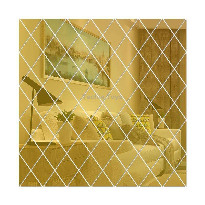 Rhombus Stitching Background Acrylic Mirror Decorative Stickers, Specification: Golden Small