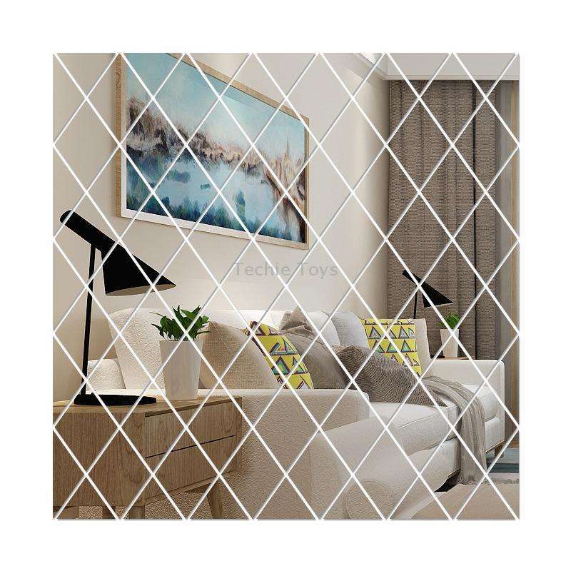 Rhombus Stitching Background Acrylic Mirror Decorative Stickers, Specification: Silver Large