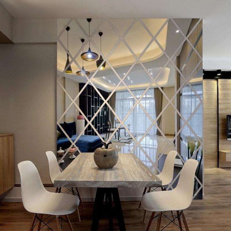 Rhombus Stitching Background Acrylic Mirror Decorative Stickers, Specification: Silver Large