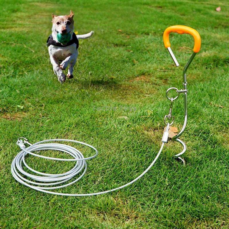 Outdoor Pet Leash Stainless Steel Ground Nail Fixing Bolt, Specification Upgrade + Wire Rope