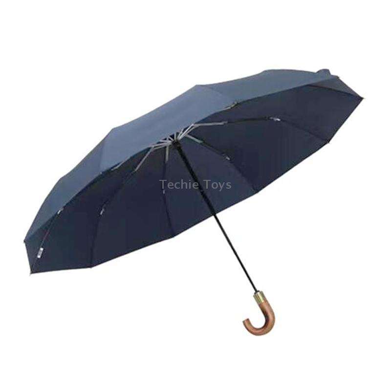 PARACHASE Large Ruggedized Shrink Retro Wind-Resistant Folding Umbrella(Blue)