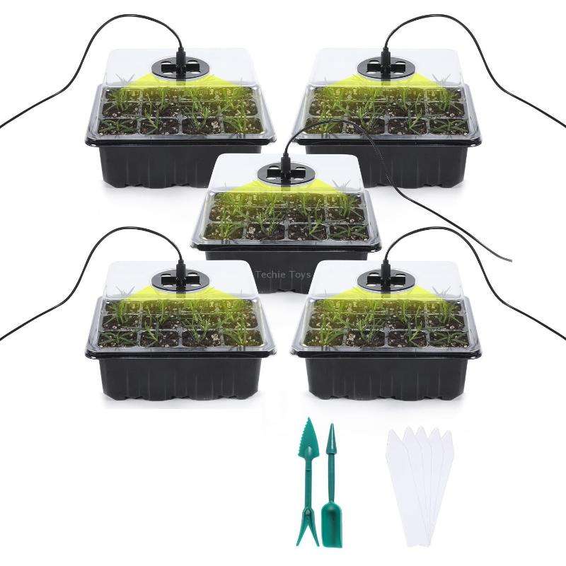5 Set Plant Seed Starter Trays Kit,Seedling Tray Starter With Grow Light(Black)