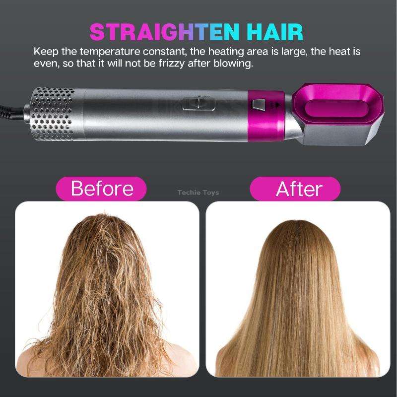 5-in-1 Hot-air Comb Automatic Straightening Dual-purpose Hair Dryer Black(EU Plug)