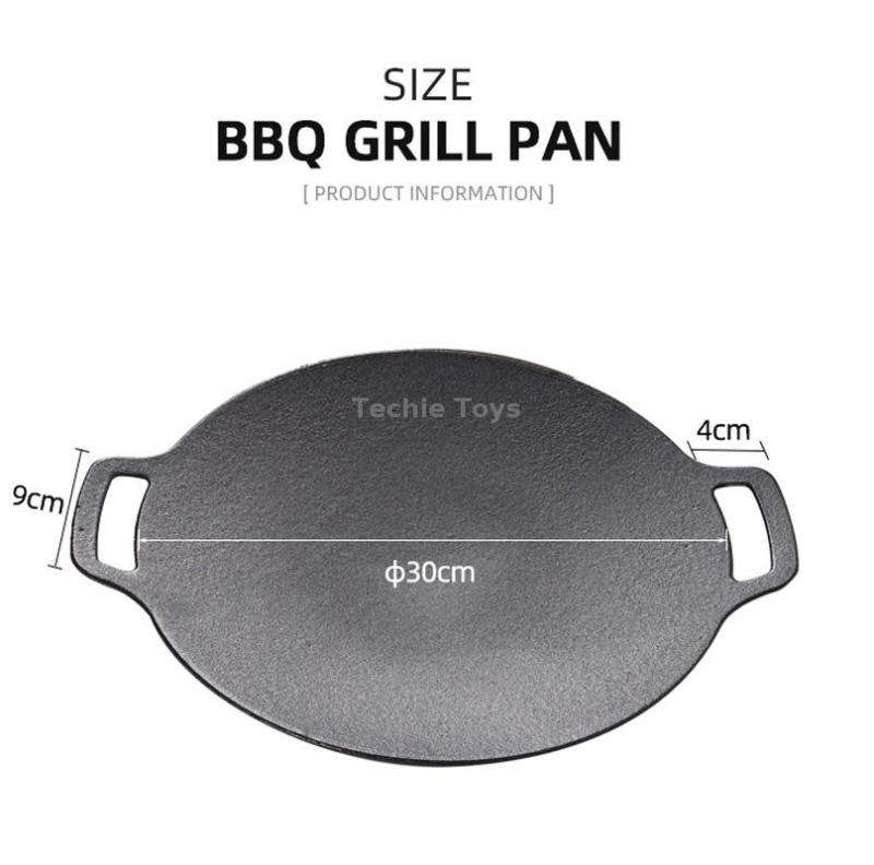 Outdoor Camping BBQ Cast Iron Grill Pan,Style: Baking Pan+Net+Hemp Rope