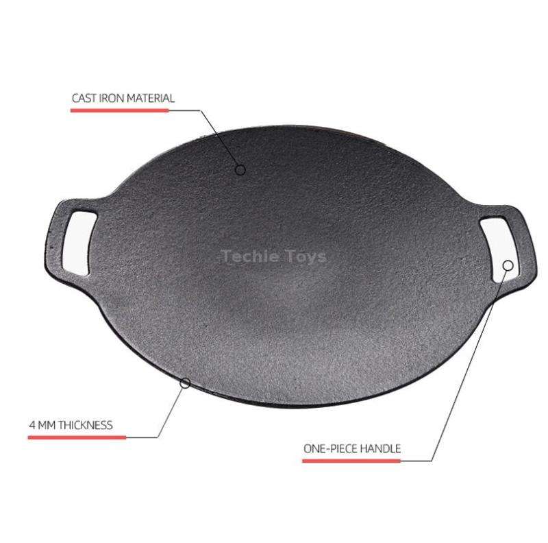 Outdoor Camping BBQ Cast Iron Grill Pan,Style: Baking Pan+Net+Hemp Rope