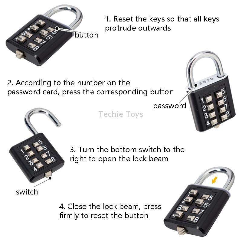 2 PCS 10-Bit Button Password Lock Cabinet Door Tool Box Button Padlock(Black)