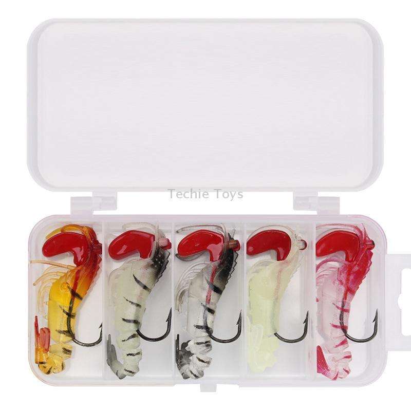 5 Color / Set Multi-section Lead Head Soft Shrimp Fake Bait Freshwater Sea Fishing Lure