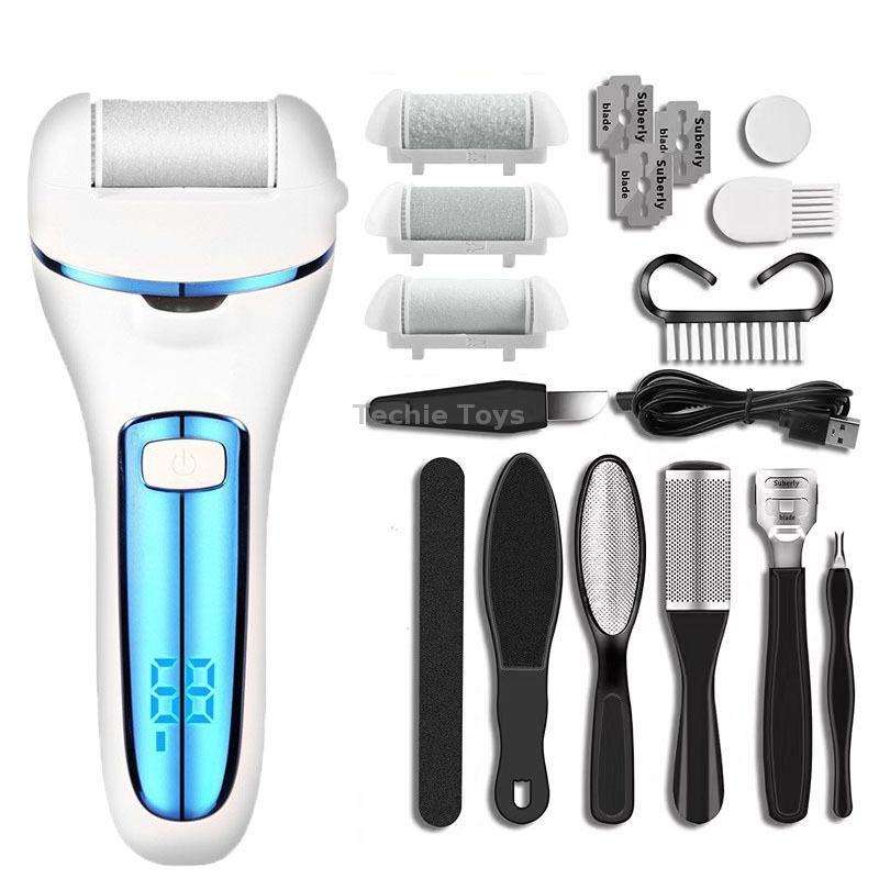 Electric Foot Grinder Digital Display Rechargeable Pedicure Peeling, Color: 10-piece Set Royal Blue