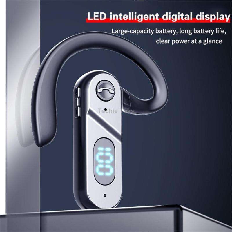 V28 Bluetooth Headset Hanging Ear Digital Display Single Ear Voice Control Earphone(Black)