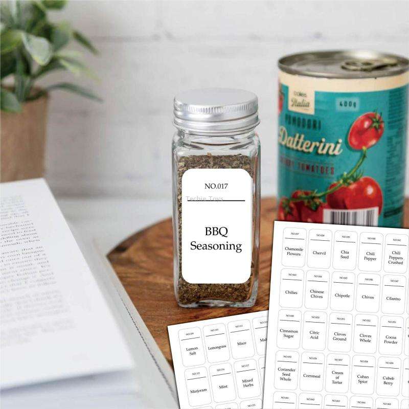 216 PCS Spice Jar Label Stickers Waterproof Oil Proof Kitchen Spice Jar Label(6 Sheets / set)